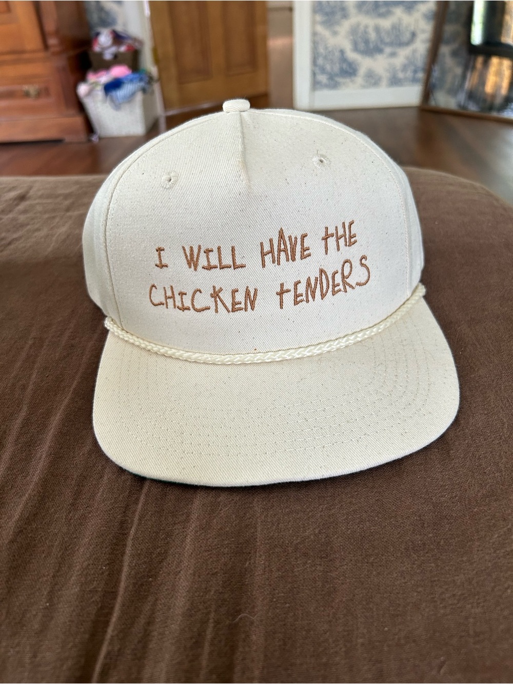 Cream Baseball Cap with 'I Will Have The Chicken Tenders' Embroidery
